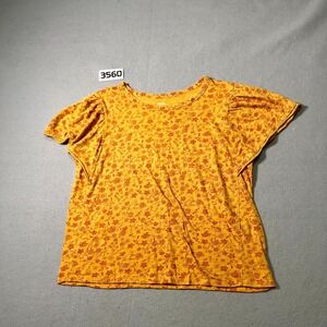 Sonoma Goods For Life Seamed Top Women Large Yellow Floral Cotton Flutter Sleeve